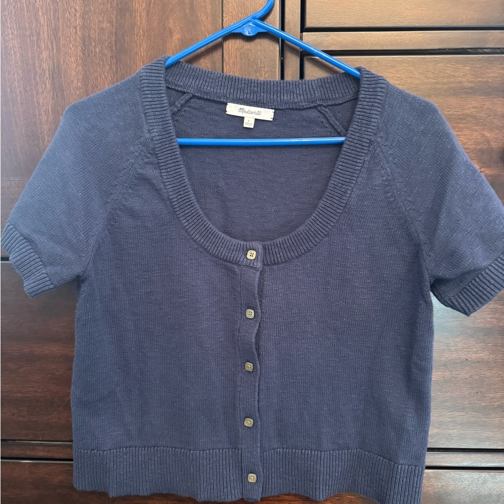 Madewell Cropped Blue Knit Cardigan Short Sleeve Y2K Soft Girl